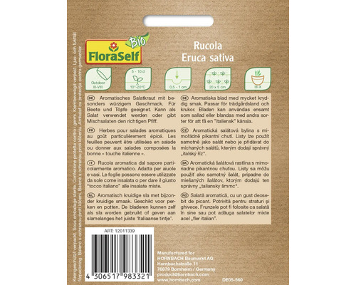 Rucola Saatgutpackung der Sorte Eruca sativa von FloraSelf