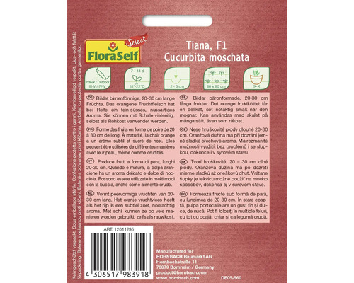 Samenpackung Tiana F1 Kürbis, enthält Informationen zu Anbau und Eigenschaften