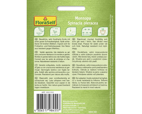 Monnopa Spinacia oleracea Saatgutpackung von FloraSelf