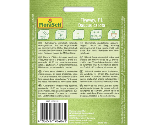 Verpackung mit Informationen zu Flyaway F1 Daucus carota Karottensamen