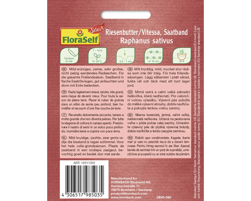 Radieschensaatband der Sorte Riesenbutter/Vitessa von FloraSelf