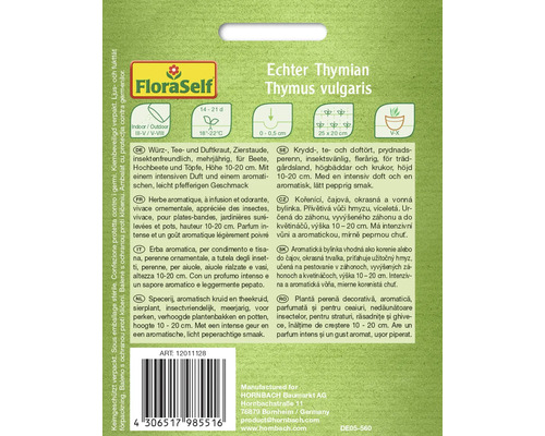 Verpackung Echter Thymian, mehrjährig, Höhe 10 bis 20 cm