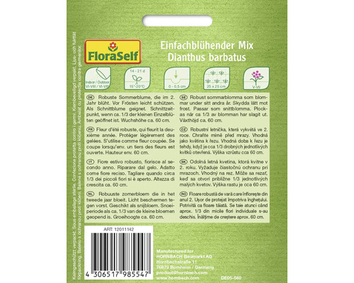 Verpackung der Bartnelkenmischung mit Informationen zu Anbau und Pflege