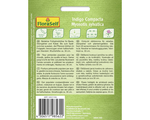 Verpackung der Indigo Compacta Myosotis sylvatica Blumensamen von FloraSelf