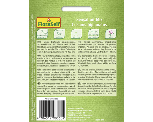 Verpackung Cosmos bipinnatus Blumensamen Sensation Mix von FloraSelf