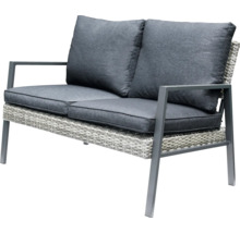 Gartenbank mit zwei Sitzen, Kissen und geflochtener Optik