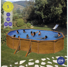 Aufstellpool Stahlwandpool-Set Gre oval 527x500x122 cm inkl. Kartuschenfilteranlage & Leiter Holzoptik