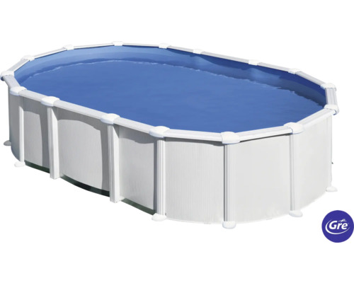 Aufstellpool Stahlwandpool-Set Gre oval 634x399x132 cm inkl. Sandfilteranlage, Skimmer, Leiter, Filtersand & Bodenschutzvlies weiß