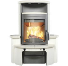 Kaminofen mit Holzfeuer hinter Glas