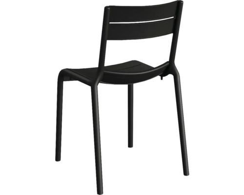 Schwarzer Stuhl aus Kunststoff mit vier Beinen