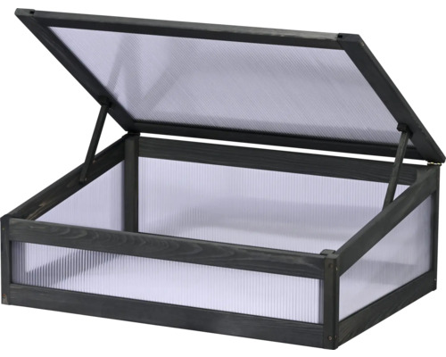 Frühbeet aus Holz mit geöffnetem Deckel