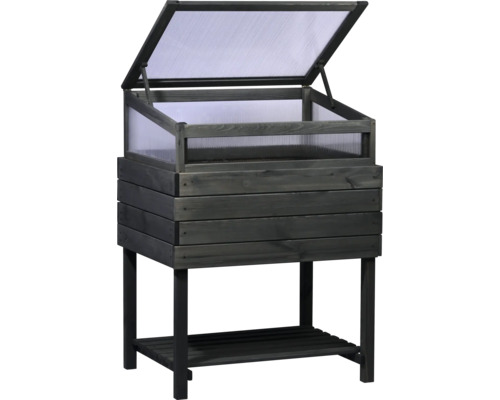 Hochbeet aus Holz mit Frühbeetaufsatz und Ablagefläche