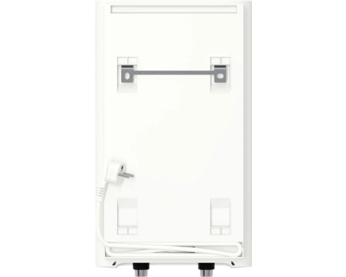 Rückansicht eines elektronischen Durchlauferhitzers mit Befestigungsvorrichtung