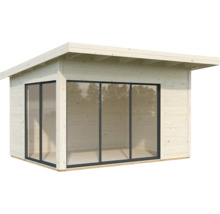 Modernes Gartenhaus aus Holz mit großen Glasfronten für viel Tageslicht