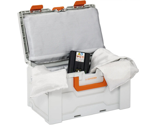 Offene Transportbox mit Akku und Polsterung