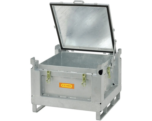 Geöffnete Transportbox aus Metall