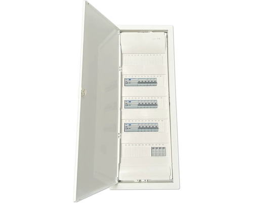 Offener Verteilerkasten mit Sicherungen für die Elektroinstallation