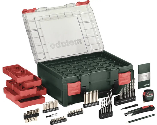 Metabo Werkzeugkoffer mit Bohrerset, Bitset, Messwerkzeugen und Zubehör