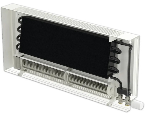 Querschnitt eines Heizkörpers mit Rohren und Kühlrippen