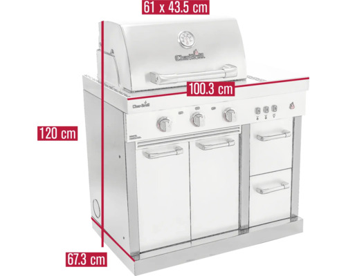 Char-Broil Gasgrill mit Abmessungen 61 x 43,5 cm, 100,3 cm, 120 cm und 67,3 cm