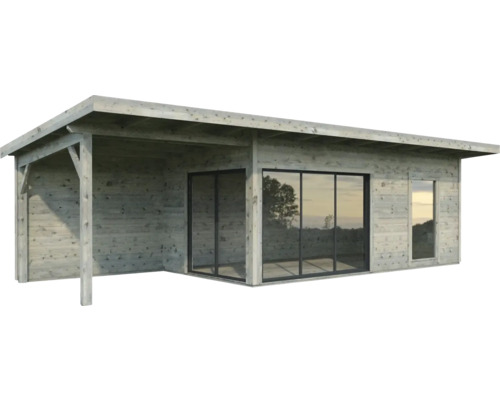 Gartenhaus Palmako Andrea 17,1 + 7,9 m² inkl. Fußboden 895 x 300 cm tauchgrundiert grau