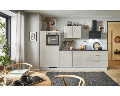 PICCANTE Plus Küchenzeile Casual 300 cm beton weißgrau matt vormontiert Variante links