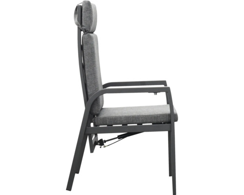 Gartenstuhl mit Armlehnen und verstellbarer Rückenlehne in Seitenansicht