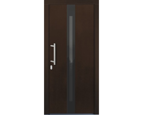 Haustür Lizbona Kiefer lackiert nussbaum 1000 x 2000 mm DIN links Dunkle Tür mit Griff und Glaseinsatz