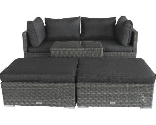 Gartenmöbel Set mit Sofa, Tisch und Hockern aus Rattan