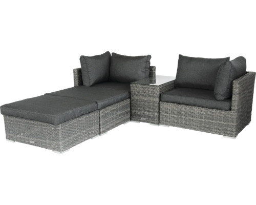 Gartenmöbelset aus Polyrattan mit Auflagen und Tisch