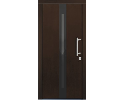 Braune Haustür mit Glaseinsatz und Griff