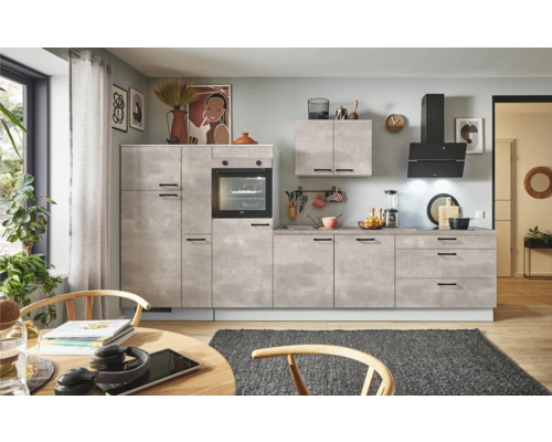 PICCANTE Plus Küchenzeile Casual 370 cm beton perlgrau matt vormontiert Variante links