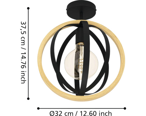 Deckenleuchte mit Holz- und Metallelementen, Durchmesser 32 cm