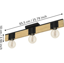 Deckenleuchte mit drei Leuchtmitteln, Abmessungen 65,5 cm mal 10 cm