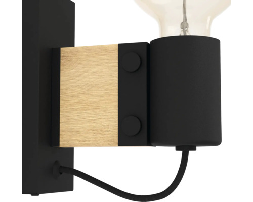 Wandleuchte aus Holz und Metall mit Kabel