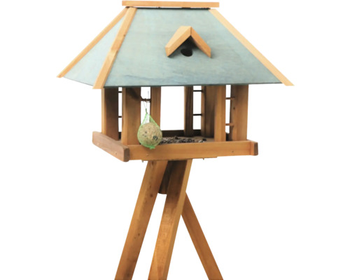 Vogelhaus Siena Garden Vogelfutterhaus Grünfink inkl. Ständer Maße: 51x36x37/115 cm, Kiefer FSC 100% Vogelfutterhaus, Futtersation für Wildvögel Vogelhaus aus Holz mit Futterstelle und Ständer