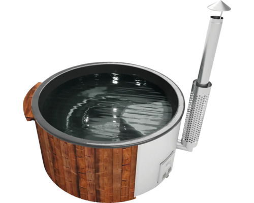 Aufstellbarer Whirlpool Buschbeck Saphir 200 mit Holzofen und Isolierabdeckung anthrazit Holzofen-Badezuber mit Wasser und Kamin
