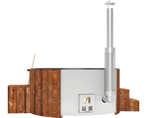 Holzbefeuerter Badezuber mit Treppe und Ofen