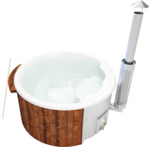 Holzbadewanne mit Edelstahl-Ofen und Schornstein