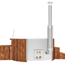 Holzbefeuerter Badezuber mit Schornstein und Holzverkleidung
