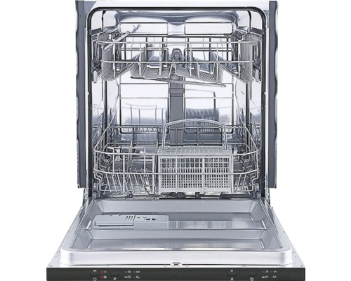 Offener Geschirrspüler mit Körben für Geschirr und Besteck