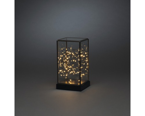 LED Glasaterne Konstsmide rechteckig H 20 cm 80 LEDs Lichtfarbe bernstein batteriebetrieben inkl. 6 Stunden Timer Dekorative Glaslaterne mit Lichterkette für den Innenbereich