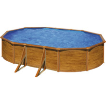Aufstellpool Stahlwandpool-Set Gre oval 527x500x122 cm inkl. Kartuschenfilteranlage & Leiter Holzoptik