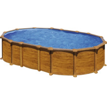 Aufstellpool Stahlwandpool-Set Gre oval 634x399x132 cm inkl. Sandfilteranlage, Skimmer, Leiter, Filtersand & Bodenschutzvlies Holzoptik