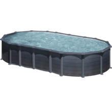 Aufstellpool Stahlwandpool-Set Gre oval 744x399x132 cm inkl. Sandfilteranlage, Skimmer, Leiter, Filtersand & Bodenschutzvlies grau