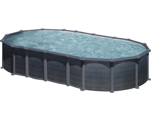 Aufstellpool Stahlwandpool-Set Gre oval 744x399x132 cm inkl. Sandfilteranlage, Skimmer, Leiter, Filtersand & Bodenschutzvlies grau