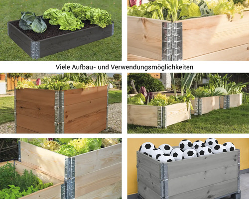 Verschiedene Aufbauten und Verwendungsmöglichkeiten von Hochbeeten aus Holz mit Metallecken