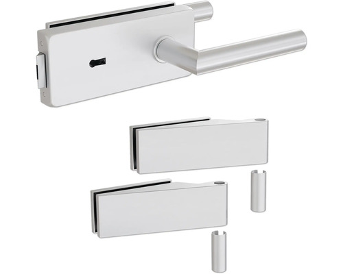 Pertura Glastürbeschlag Aiko Studio BB Silber inkl. 2 Rahmenteile für Holzzargen Glastürbeschlag-Set mit Türdrücker und zwei Glasklemmbeschlägen