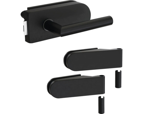 Pertura Glastürbeschlag Jonte Studio UV Schwarz inkl. 2 Rahmenteile für Holzzargen Glastürbeschlagset mit Griff und zwei Glashaltern