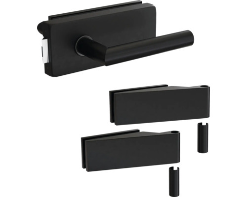 Pertura Glastürbeschlag Aiko Studio UV Schwarz inkl. 2 Rahmenteile für Holzzargen Türdrücker-Garnitur für Glastüren mit Zubehör